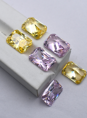倒八角鹅黄长方形戒面宝石雷迪恩浅粉红锆石裸石戒指吊坠配石DIY
