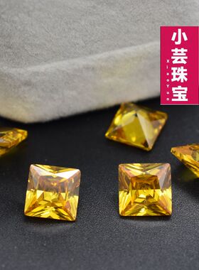 diy正方形黄钻宝石耳钉吊坠戒面