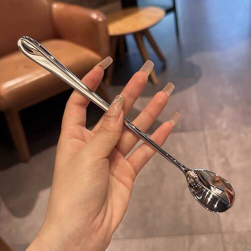 【老板娘推荐】韩式家用高颜值不锈钢搅拌勺长柄咖啡勺蜂蜜勺冰勺 - 图0