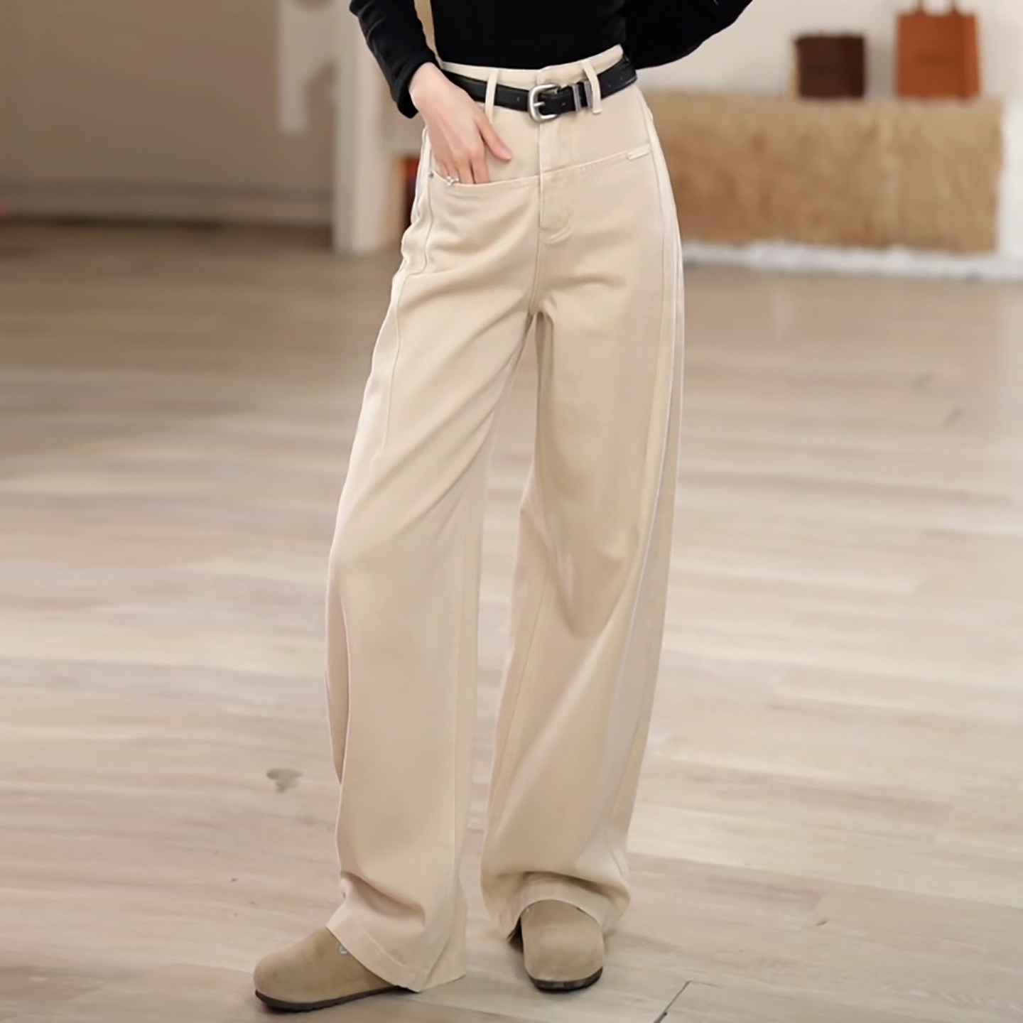 Ader高腰窄版直筒牛仔弯刀裤女2026春季新款百搭显瘦阔腿休闲长裤,淘宝优惠券,粉丝福利购,淘宝优惠卷