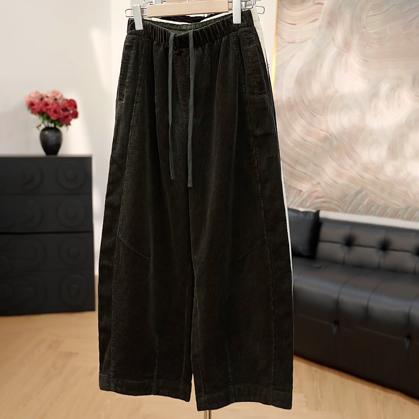 Ader复古灯芯绒休闲裤女2025秋季新款时尚百搭宽松阔腿九分哪吒裤,淘宝优惠券,粉丝福利购,淘宝优惠卷