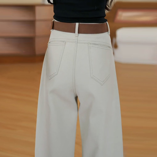 Ader加绒阔腿弯刀裤女2025冬季新款高腰百搭显瘦简约休闲牛仔裤潮 - 图3