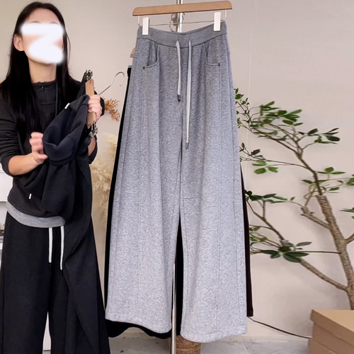 Ader冬季加绒加厚保暖弯刀裤女2025新款时尚百搭显瘦阔腿休闲裤潮 - 图2