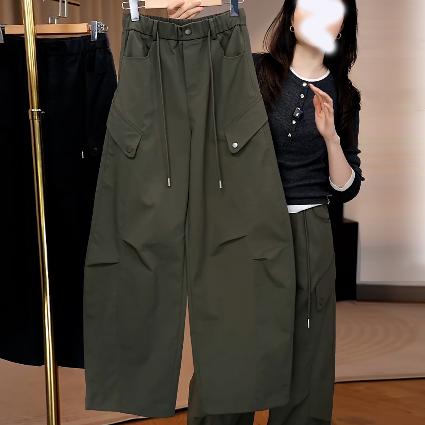 Ader阔腿工装裤女2026春季新款时尚百搭高腰显瘦宽松休闲弯刀裤潮,淘宝优惠券,粉丝福利购,淘宝优惠卷