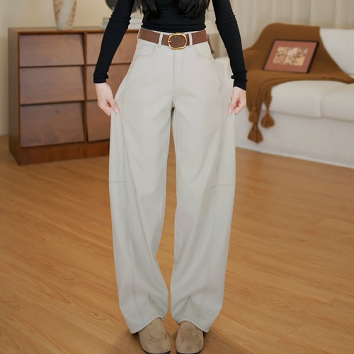 Ader加绒阔腿弯刀裤女2025冬季新款高腰百搭显瘦简约休闲牛仔裤潮 - 图2