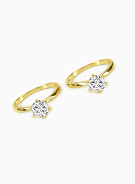 六爪S925莫桑金色戒指简约经典设计不掉色超闪叠戴指环素圈高级