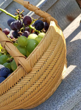 大漆竹编提篮 竹篮 手提野餐篮茶具收纳 茶筐水果篮