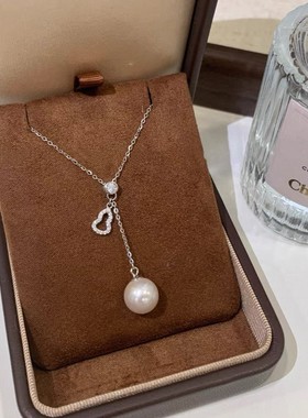 通体S925纯银镂空锆石葫芦施家珍珠吊坠简约秋冬毛衣链轻奢锁骨链