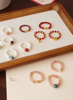 天然红玛瑙戒指女新中式葫芦锦鲤