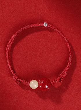 朱砂天然和田玉手绳编织红绳女