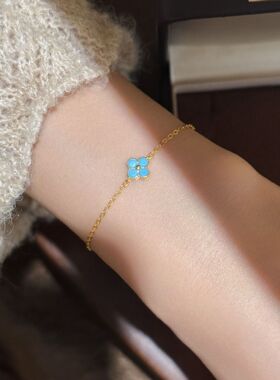 S925镀18K金绿松石四叶草手链女