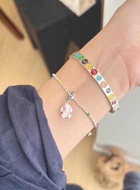 S925纯银~彩色滴油圆珠手链~女