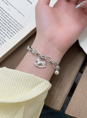 S925纯银圆球碎碎冰木马手链女小众设计ins时尚简约手饰饰品