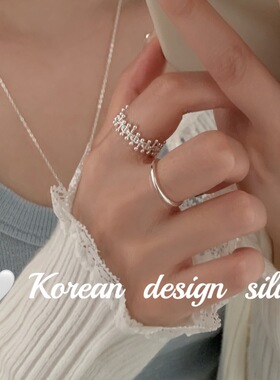 S925纯银个性银珠拼接栅栏戒指女