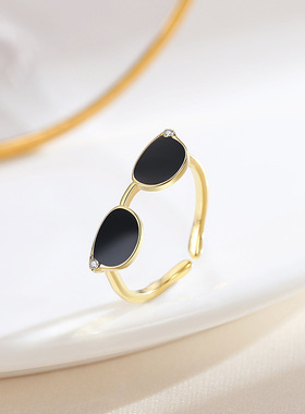 指尖墨镜戒指925银时尚小众设计