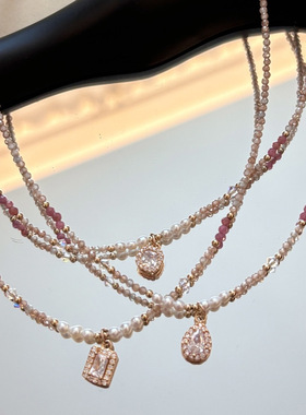 串珠项链女锆石吊坠锁骨链女