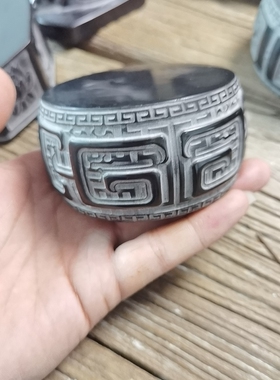 黑青石回纹石鼓天然青石没做旧没打蜡原石原色摆件茶宠