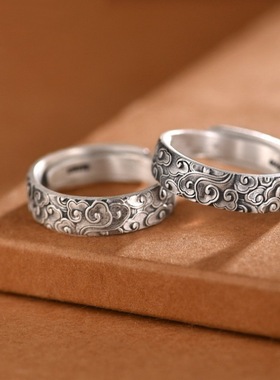 复古风做旧开口调节男款戒指环