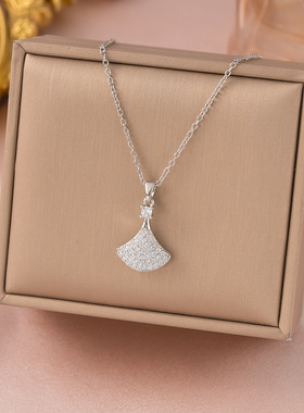 韩版满钻小裙子扇形项链女