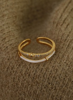 双层开口细圈珐琅滴油戒指