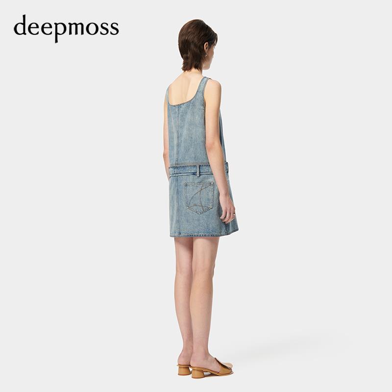 【deepmoss】2024春夏新款女装高级时尚休闲气质拼接牛仔背心裙 - 图2