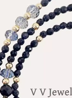 【薇阮珠宝】天然切面蓝砂石多层三圈手链手串手饰项链两用款