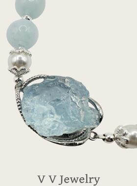 原创海蓝宝白水晶手链