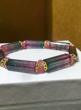 西瓜碧玺原石包金收藏价值手链