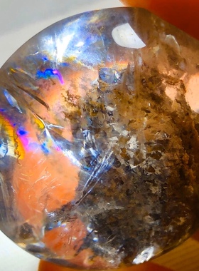 老矿天然包裹彩虹矿石水晶吊坠