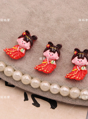 唐装红色公主贴片diy新年款蝴蝶结发夹装饰对夹飘带配件