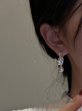 【Oopsis】垂白·S925银打结珍珠耳扣韩式风简约复古时尚耳饰品