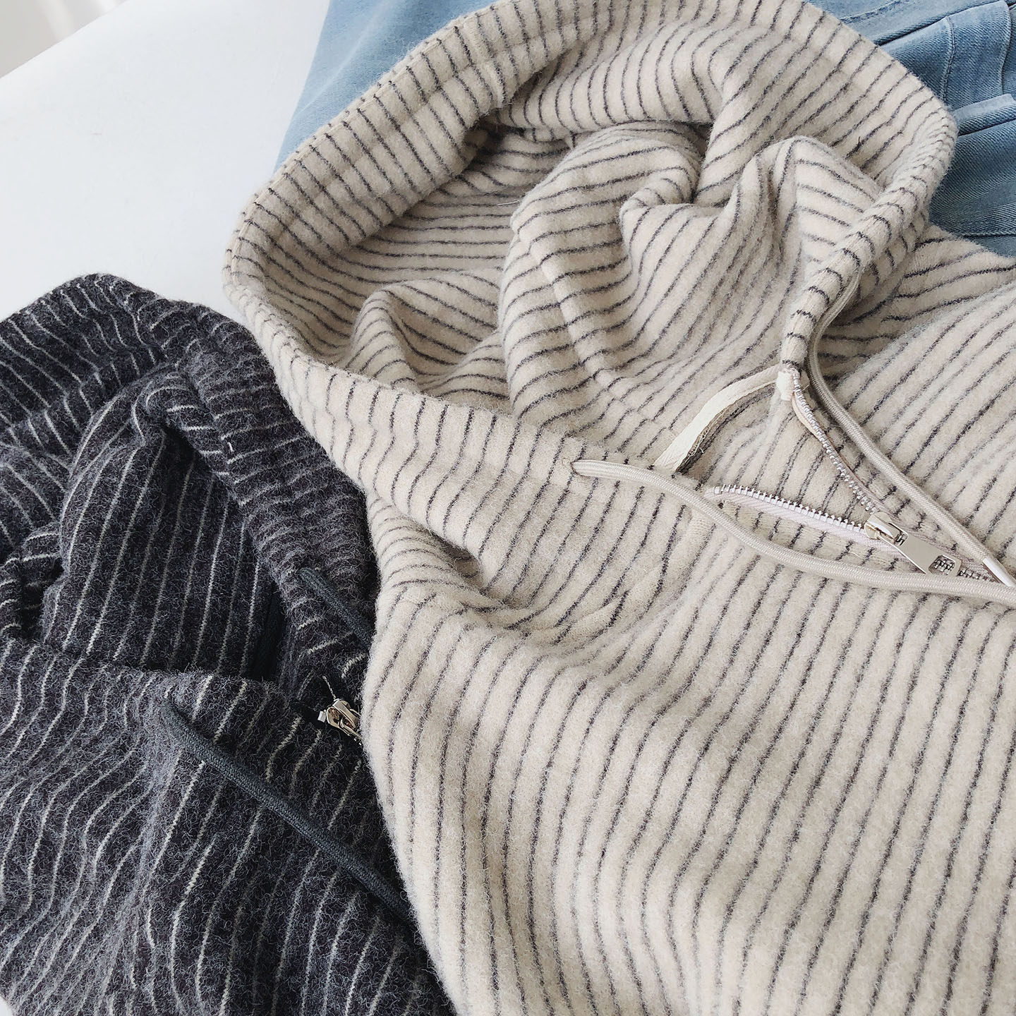 软糯兔绒条纹针织卫衣女毛绒绒秋冬休闲宽松加绒加厚长袖开衫外套,淘宝优惠券,粉丝福利购,淘宝优惠卷