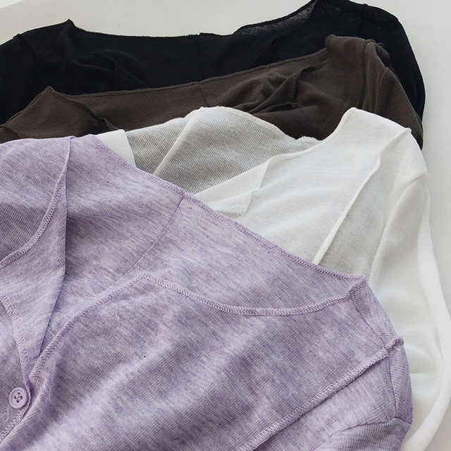 ເສື້ອຍືດແຂນຍາວ Tencel ຂອງແມ່ຍິງ summer sweater ຄໍ V ບາງ