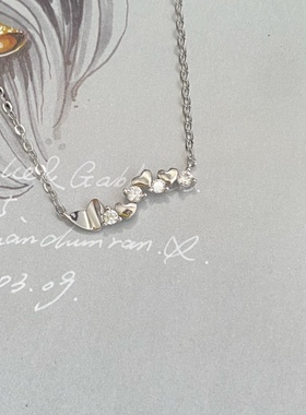 阿反的大头  s925纯银一排爱心项链锁骨链夏季女ins2022新款简约