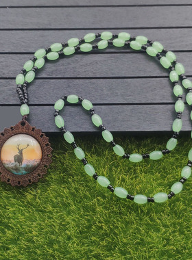 复古可爱小鹿时光宝石卫衣链吊坠串珠毛衣链项链文艺民族风配饰