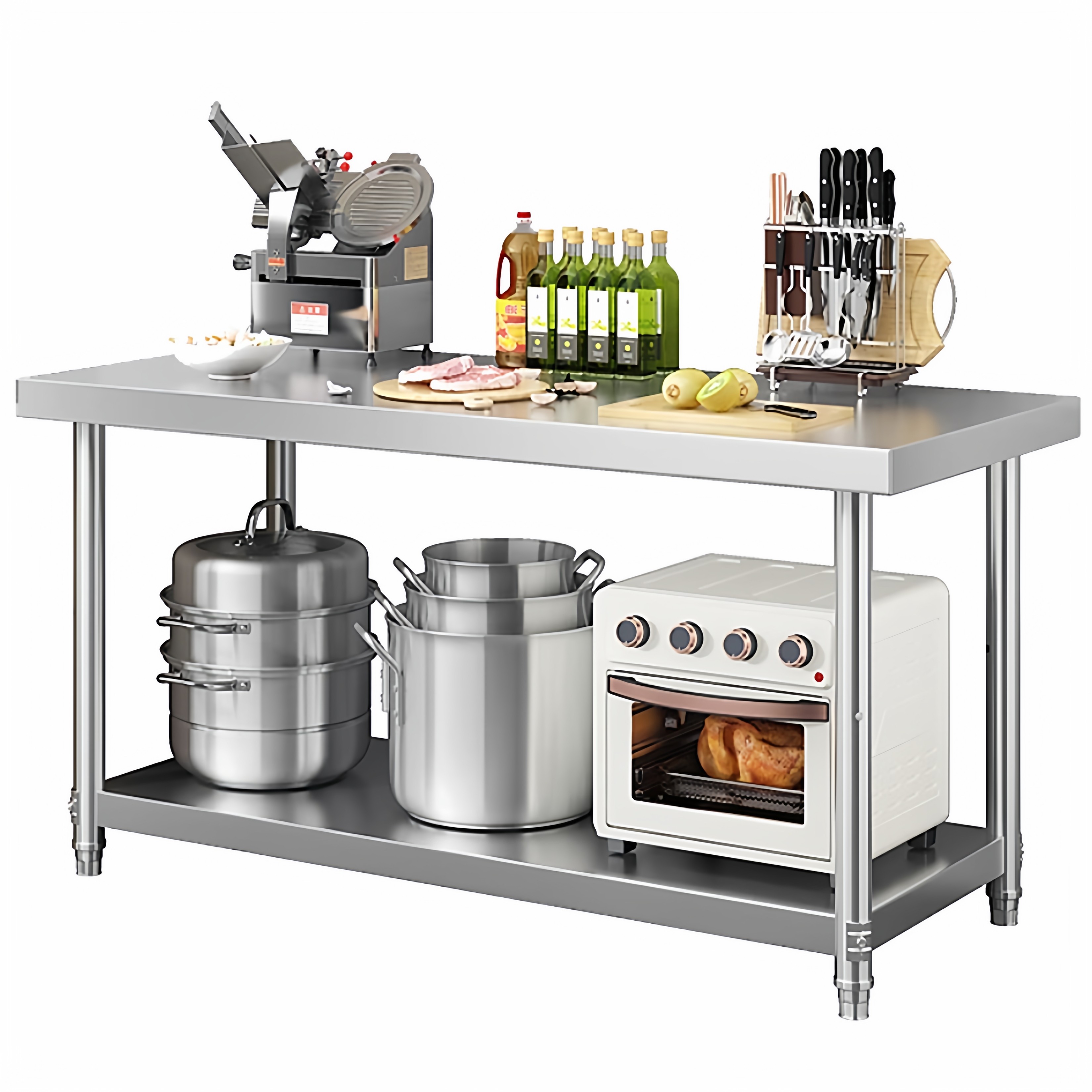 不锈钢工作台两三层不锈钢桌商用饭店打包打荷白钢台面切菜置物架,淘宝优惠券,粉丝福利购,淘宝优惠卷