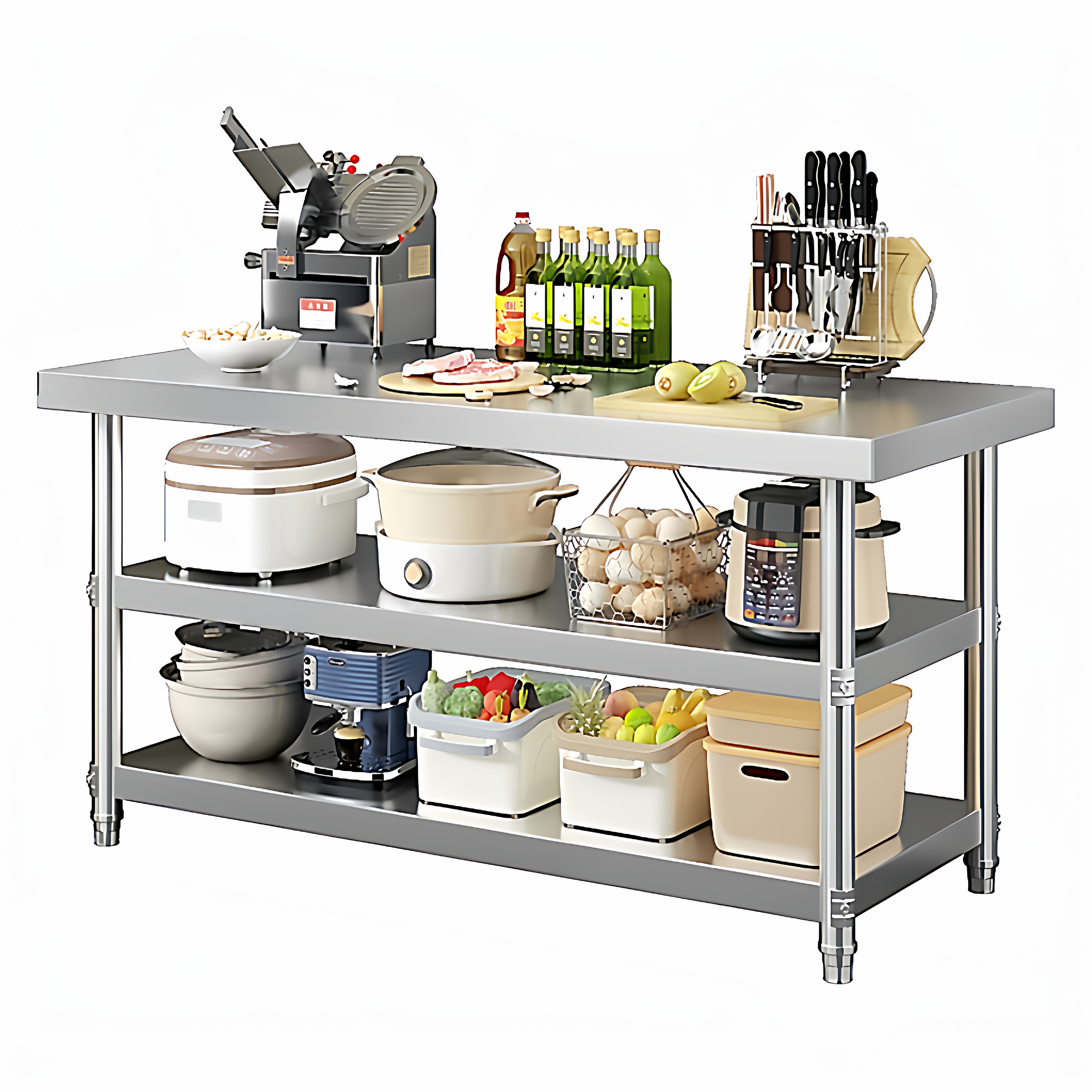 不锈钢工作台两三层不锈钢桌商用饭店打包打荷白钢台面切菜置物架,淘宝优惠券,粉丝福利购,淘宝优惠卷