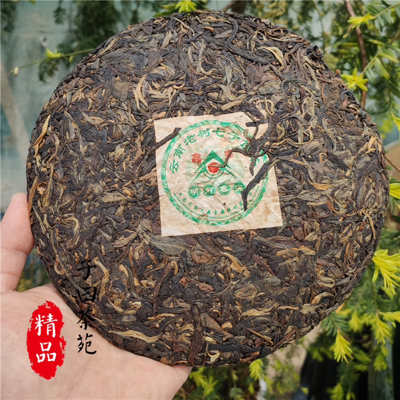 2007年云南云县鑫寨明前春尖老树七子饼茶400克普洱生茶十年陈仓 - 图0