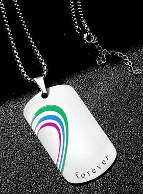 彩虹爱心吊牌首饰新品不锈钢情侣爱心吊坠项链饰品