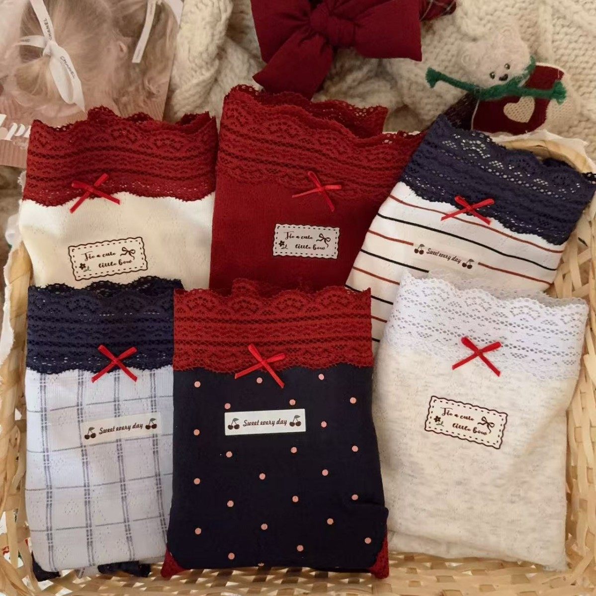 奶油甜泡芙内衣店复古撞色蕾丝边10A抑菌加长裆中腰少女三角内裤,淘宝优惠券,粉丝福利购,淘宝优惠卷