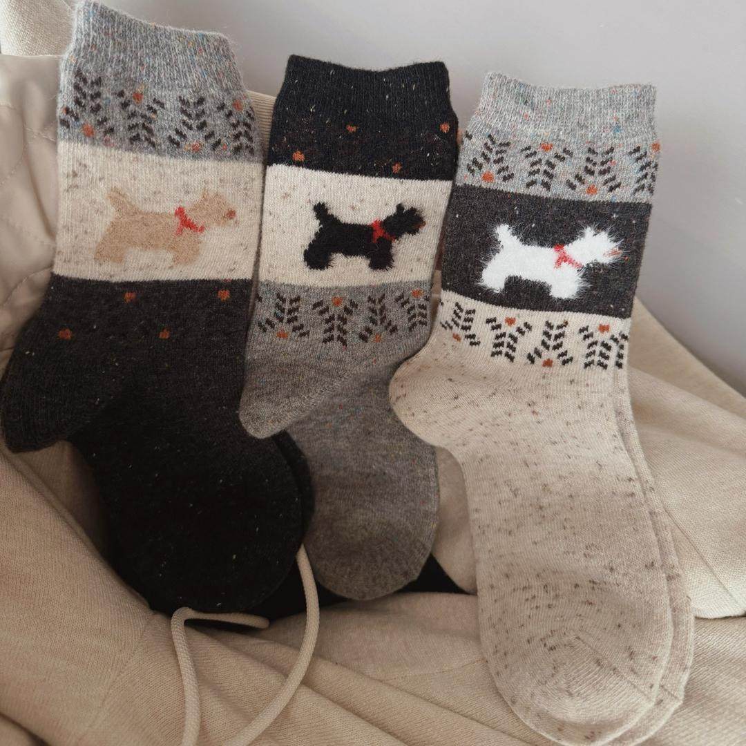 圣诞氛围感来了-费尔岛复古小狗羊毛袜子女ins潮流秋冬保暖民族风,淘宝优惠券,粉丝福利购,淘宝优惠卷