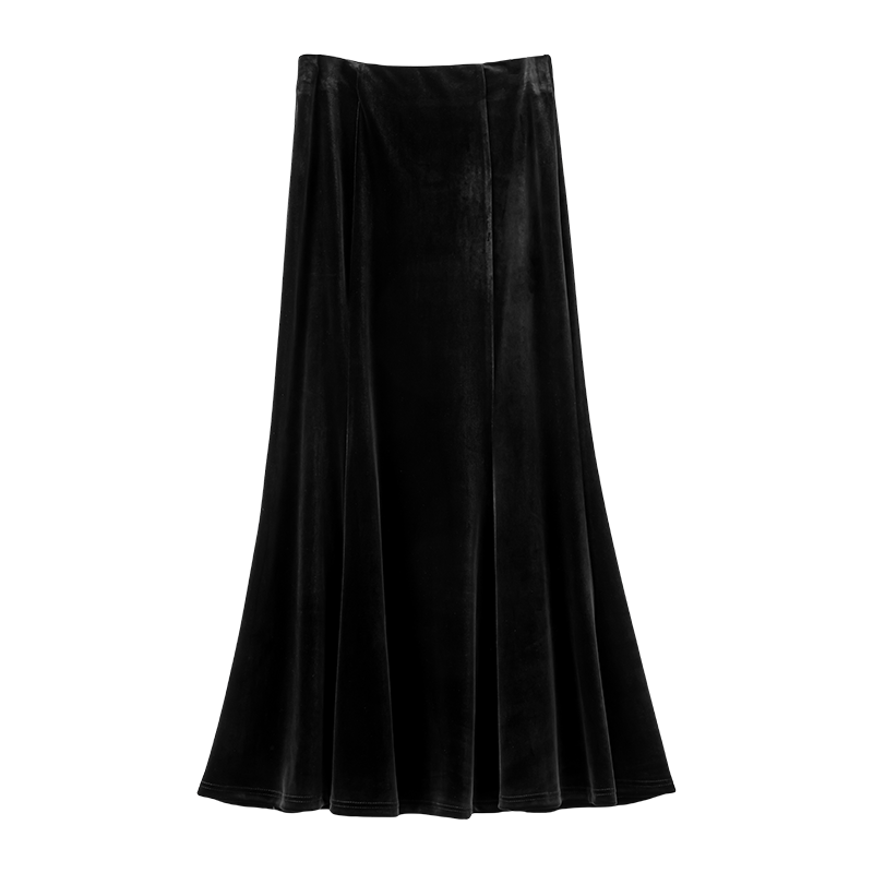 晚白2025年秋冬新款气质高级垂坠感半裙优雅黑色丝绒鱼尾半身裙女,淘宝优惠券,粉丝福利购,淘宝优惠卷