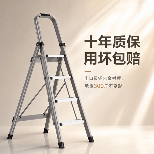 铝合金梯子家用折叠伸缩室内多功能加厚折叠梯小型轻便工程人字梯-图3