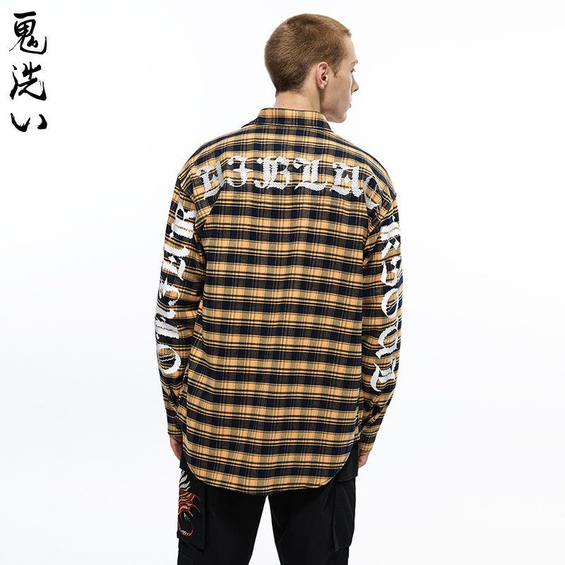 ONIARAI/鬼洗秋冬新品英文字母拼接宽松男式衬衫外套 B140027