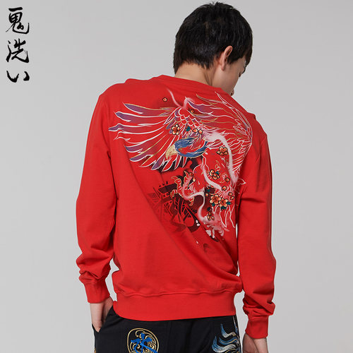 oniarai鬼洗秋冬新品男士外套 泥棒蓝疾风雄鹰套头卫衣N84286 - 图0