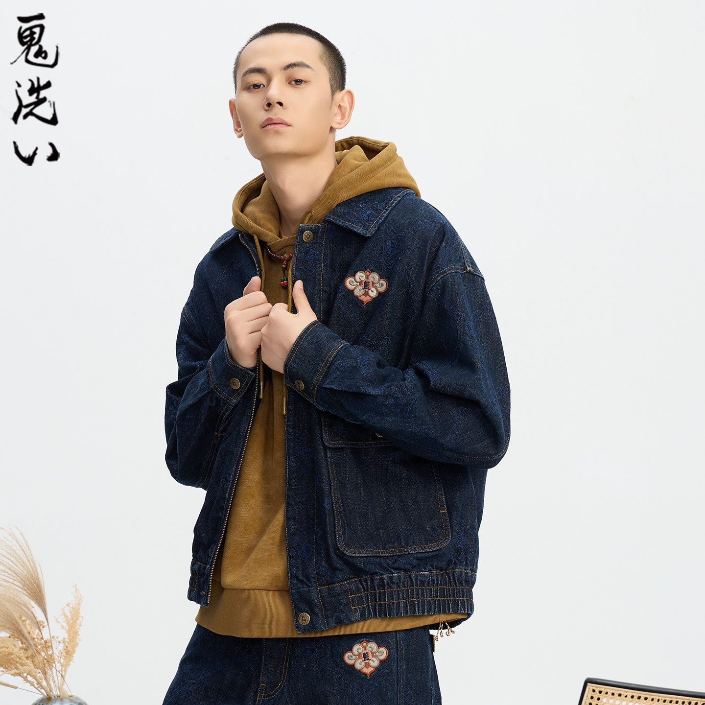 ONIARAI/鬼洗25秋冬新泥棒蓝敦煌藻井绣花宽松牛仔夹克男 N340239,淘宝优惠券,粉丝福利购,淘宝优惠卷