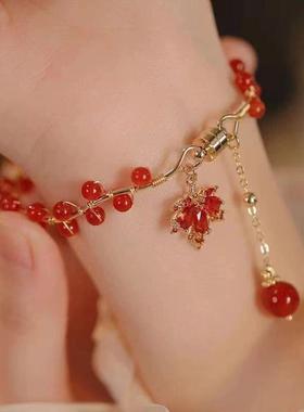 现货红色枫叶手镯女ins小众设计感新中式枫叶手链女闺蜜生日礼物