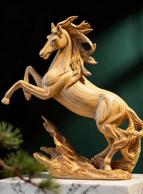 中式实木雕刻马摆件客厅办公室