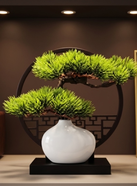 新中式禅意松树盆景装饰摆件