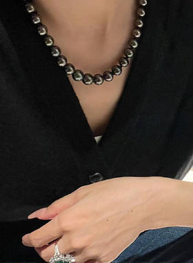 钢琴黑灰色韩国珍珠项链女高级感